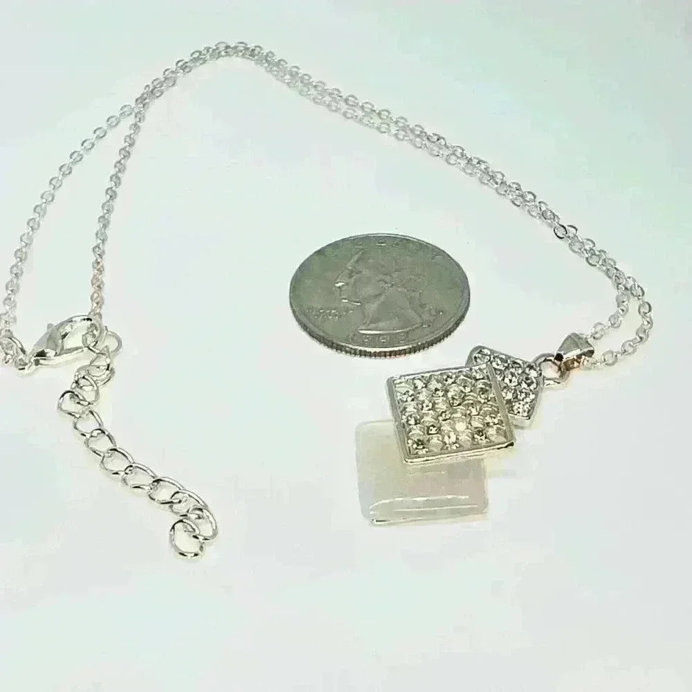 NWOT Rhombus Geometric Rhinestone Necklace and Earrings Set - Picture 3 of 3